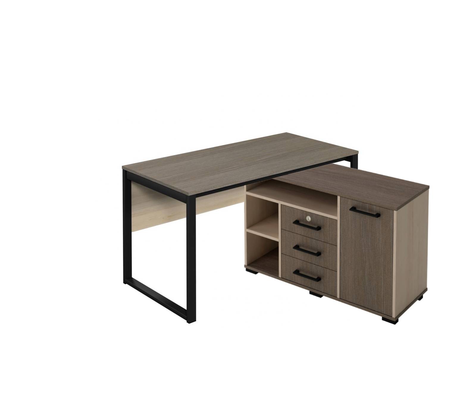 Стіл прямокутний на металокаркасі, з приставною тумбою (правостороння), АЛМАНТ, 1400х700х740 мм.